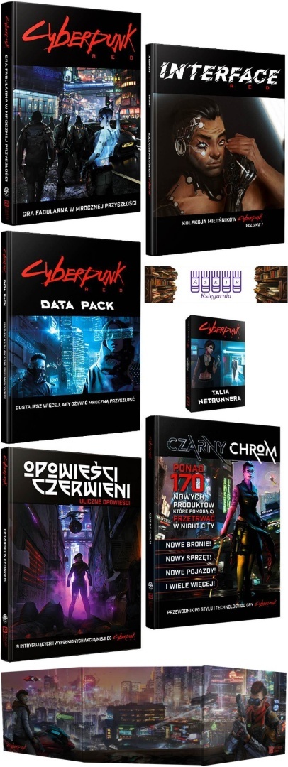 Cyberpunk Red pl - pakiet 6 elementów - Podręcznik Główny / Data Pack / Ekran MG / Czarny Chrom / Interface / Opowieści / Talia