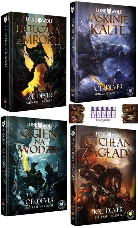 Dever pakiet 4x Lone Wolf seria Kai - Ucieczka z mroku / Ogień na wodzie / Jaskinie Kalte