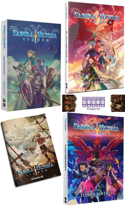 Fabula Ultima JRPG pl pakiet 4 podręczników: Starter / P. Podstawowy / Atlas High Fantasy / Atlas Techno Fantasy