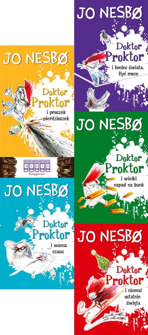 NESBO pakiet 5x DOKTOR PROKTOR - Proszek Pierdzioszek / Wanna Czasu / Koniec Świata / Wielki Napad Na Bank